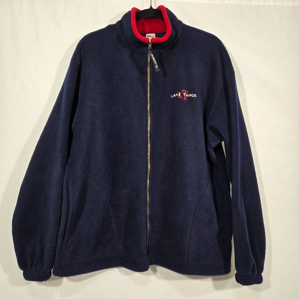 U.S.A. Vintage ANDY'S Blue "LAKE TAHOE" Full-Zip Fleece Jacket OVERSIZED Size M.